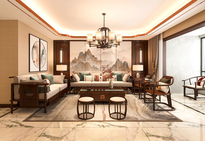 中海东郡四居室181平米新中式风格鲁班装饰原创设计方案